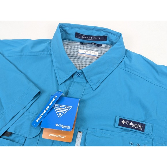 Columbia Other - Columbia Fishing Shirt Mens Small Bahama Elite Upf 50 Aqua Blue Green PFG Omni
